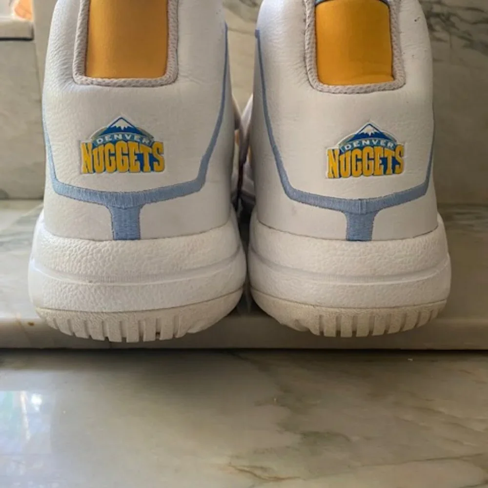 Adidas Basketball Shoes High Top White Blue Yellow Denver Nuggets Pro Size 20